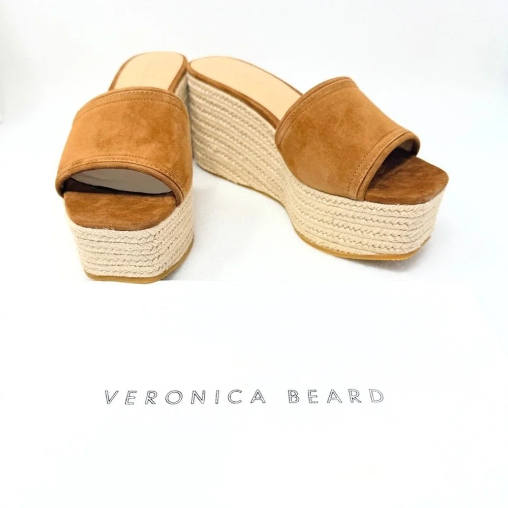 Veronica Beard Brown Suede Gable Espadrille Platform Wedge Sandal-Size 9